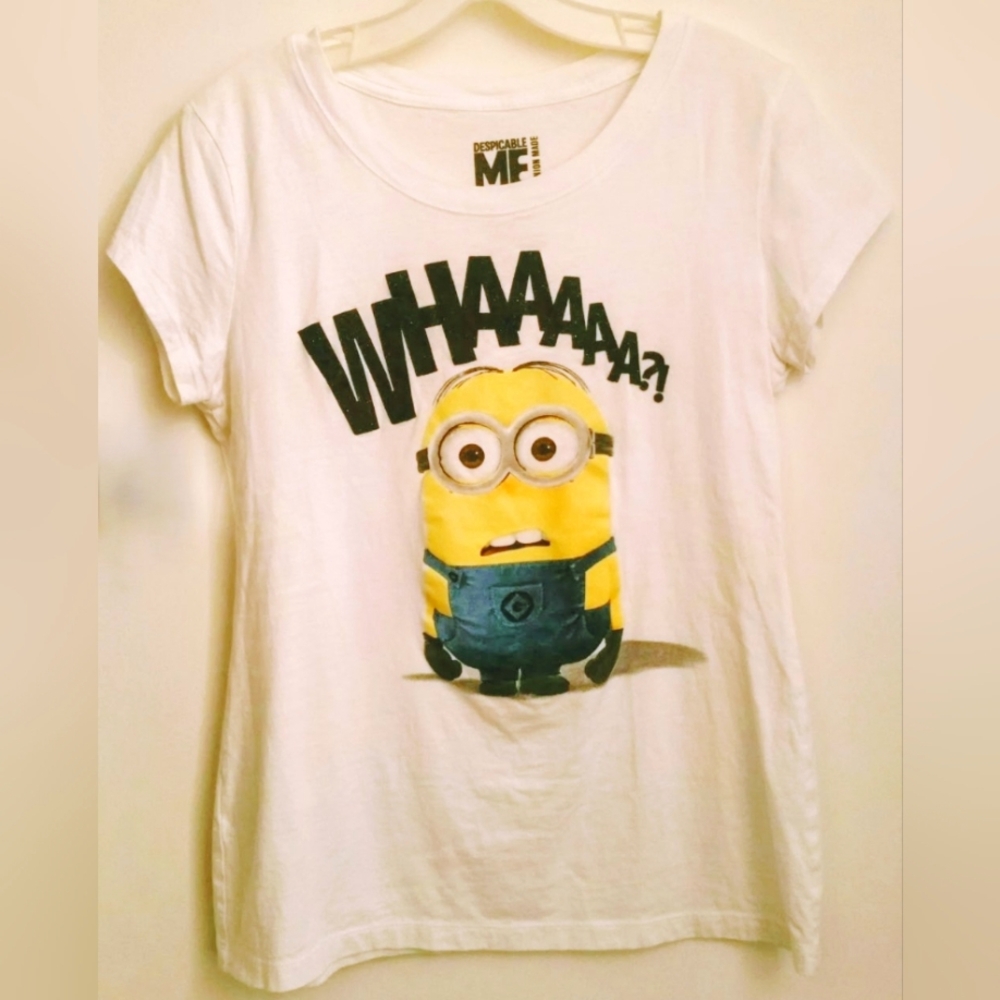 Despicable Me Minion Whaaaaa?! White T-Shirt Juniors Size XL - Free Shipping!